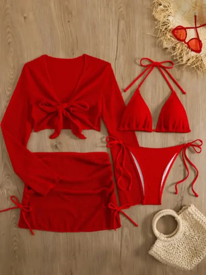 Solide Sexy Bikinis femme maillots de bain femmes quatre pièces