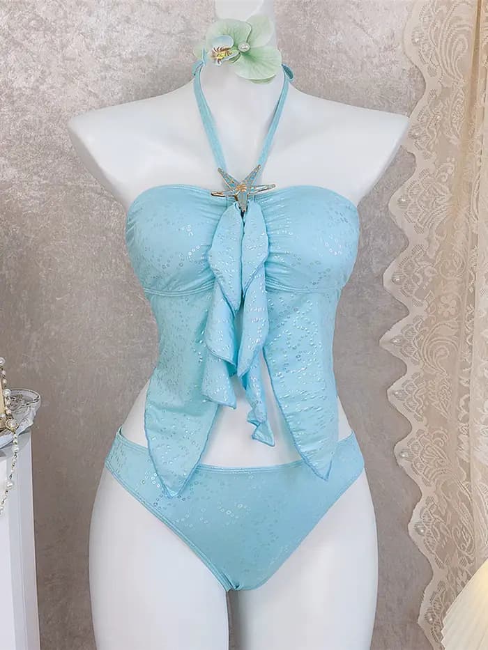 Nouveau maillot de bain deux pièces pour femme, taille S-XL, style tankini halter avec étoile métallique