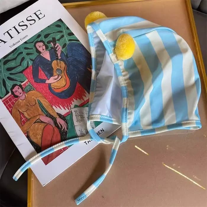 Combinaison de bain rayée avec bonnet pour bébé fille, 2 pièces, protection UV, vêtements de natation pour enfant de 1 à 7 ans