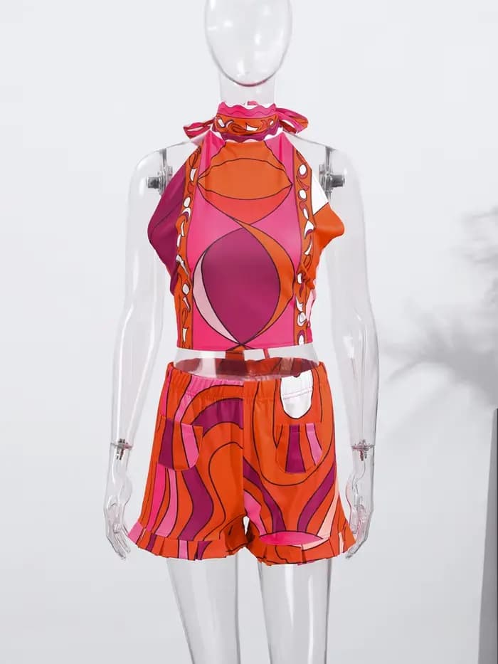 Ensemble de maillot de bain 3 pièces rose à imprimé abstrait pour femme, bikini une pièce sans bretelles, bandeau, tenues de plage pour vacances d'été 2026