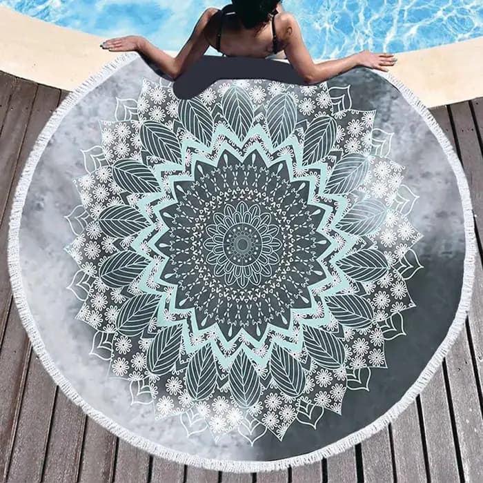 Lotus Mandala serviette de plage ronde microfibre absorbant l'eau mer