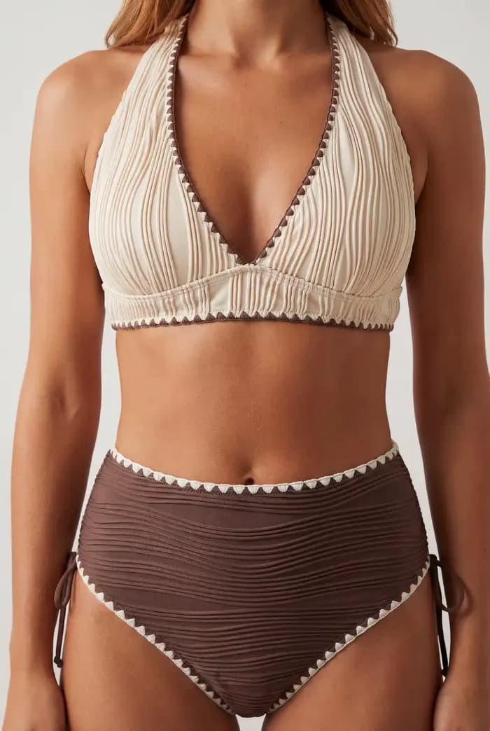 Bikini contrastant pour femmes, maillot de bain deux pièces en dentelle, maillot de bain d'été pour