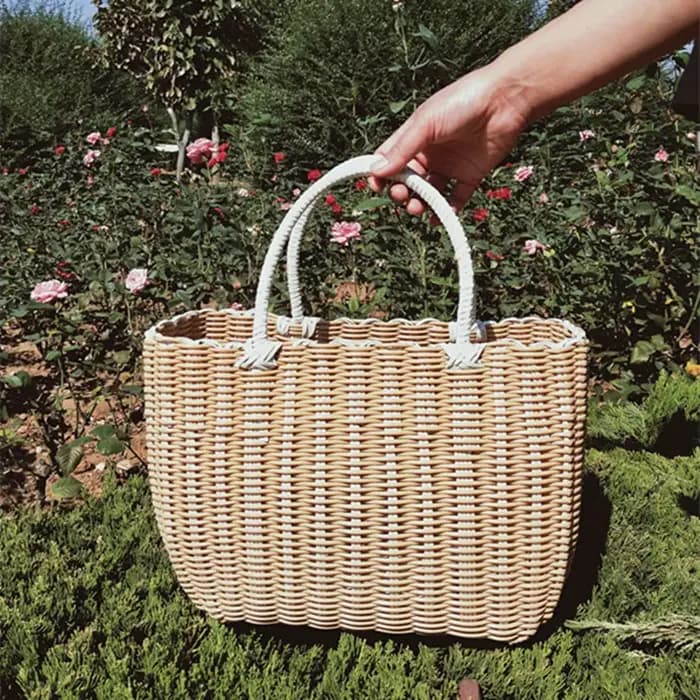 Panier de bain panier à main en Imitation rotin tissé panier de bain bain bleu panier de pique-nique panier à oeufs panier de courses à la maison Ins