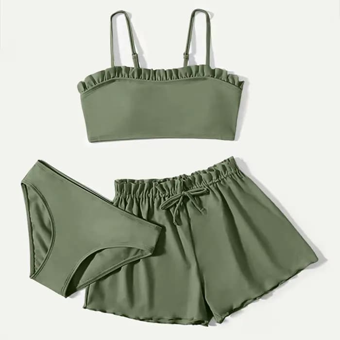 Maillot de bain trois pièces pour enfants filles, ensemble Bikini Rullfe, avec short, tendance, pour adolescentes de 10 à 16 ans