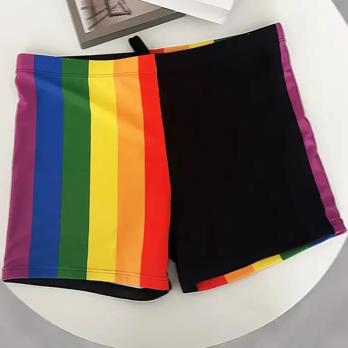 Short de bain à rayures arc-en-ciel pour hommes, maillot de bain moulant avec corde à nœud, vêtements de sport confortables pour la maison, nouvelle collection 2024