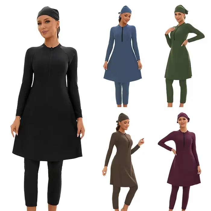 Maillots de bain entièrement coupés 3 pièces maillot de bain Burkini entièrement couvert avec bonnet de bain maillots de bain unis