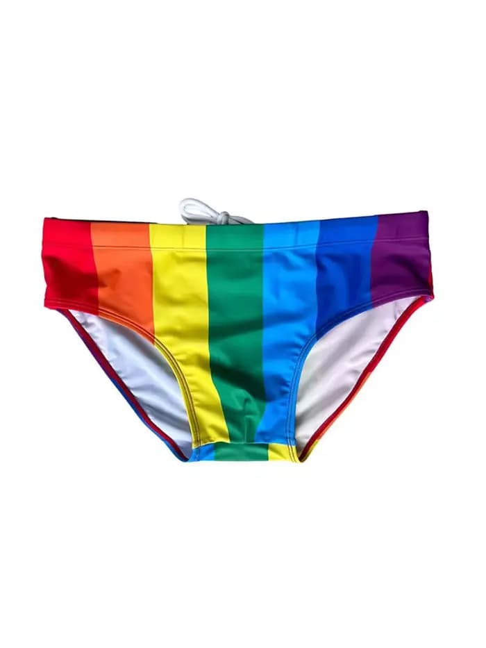 Maillot de bain triangle rayé arc-en-ciel pour hommes, taille basse, anti-embarras, printemps chaud,