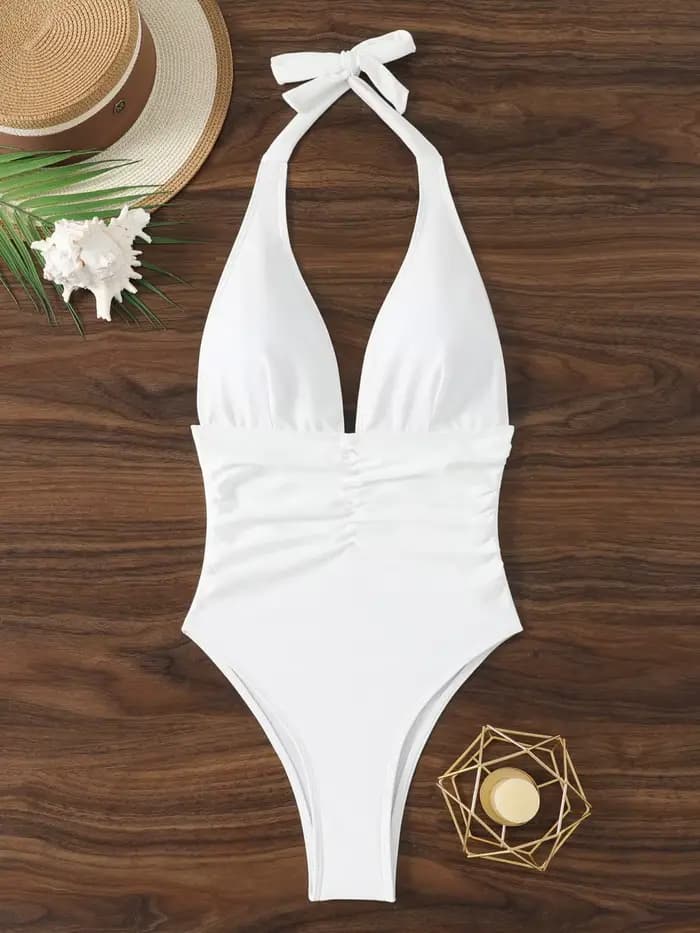 Maillot de bain une pièce Sexy, col licou, couleur unie, plongeant, dos nu, pour baigneurs, rembourré, vêtements de plage, pour femmes, 2026