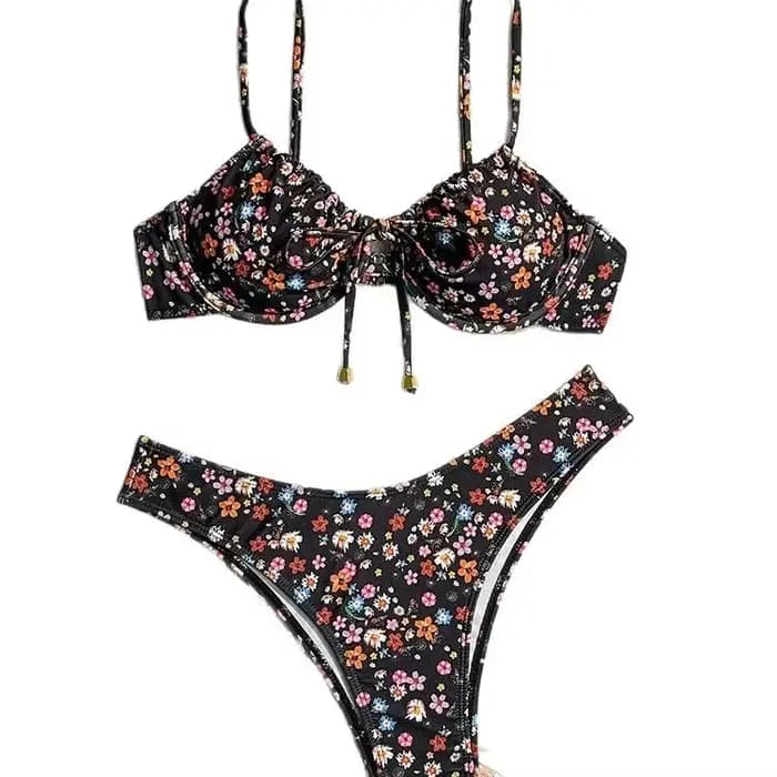 Maillot de bain deux pièces sexy pour femme, dos nu, motif floral, design évidé, bretelles croisées, tenue de plage tendance