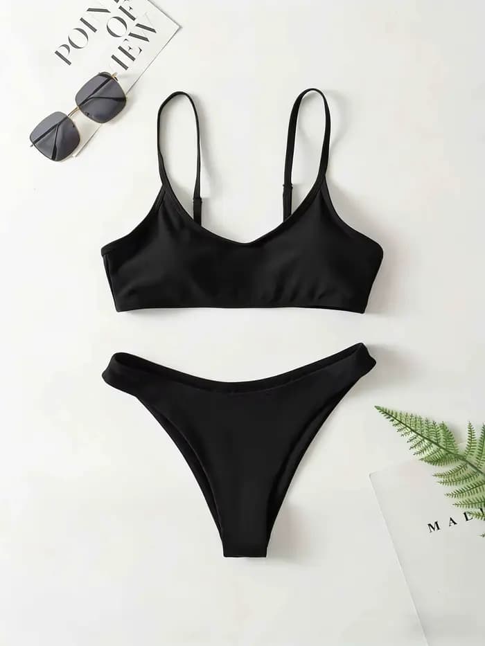 Bikini soutien-gorge de couleur unie à la mode pour femmes adultes - bretelles réglables, adapté aux