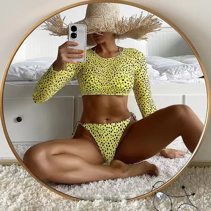 Toucheart-Maillot de bain imprimé léopard pour femme, micro haut de bikini licou, maillot de bain brésilien imbibé, vêtements de plage taille basse, articles dans