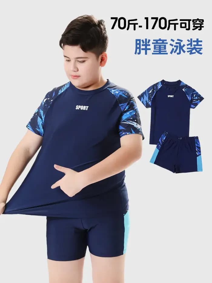 Maillots de bain pour enfants Maillot de bain deux pièces pour garçons Protection solaire professionnelle d'été adapté aux enfants de 9 à 16 ans Tissu en polyester
