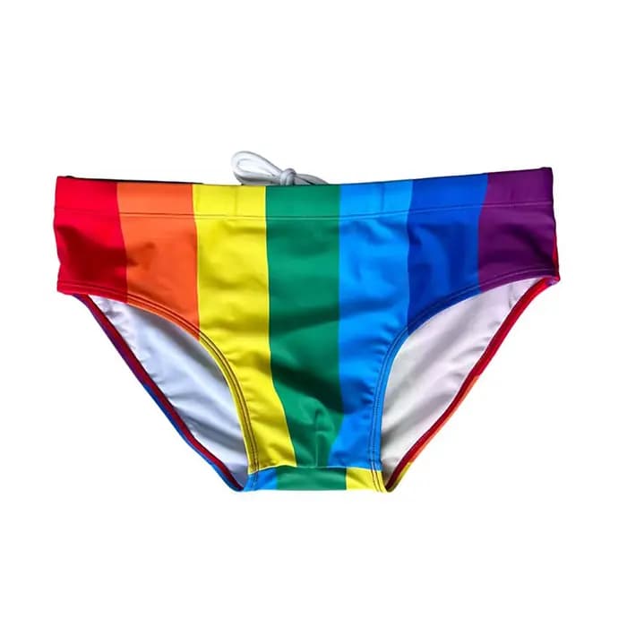 Maillot de bain triangle rayé arc-en-ciel pour hommes, taille basse, anti-embarras, printemps chaud, transfrontalier, 2025, 10113zb