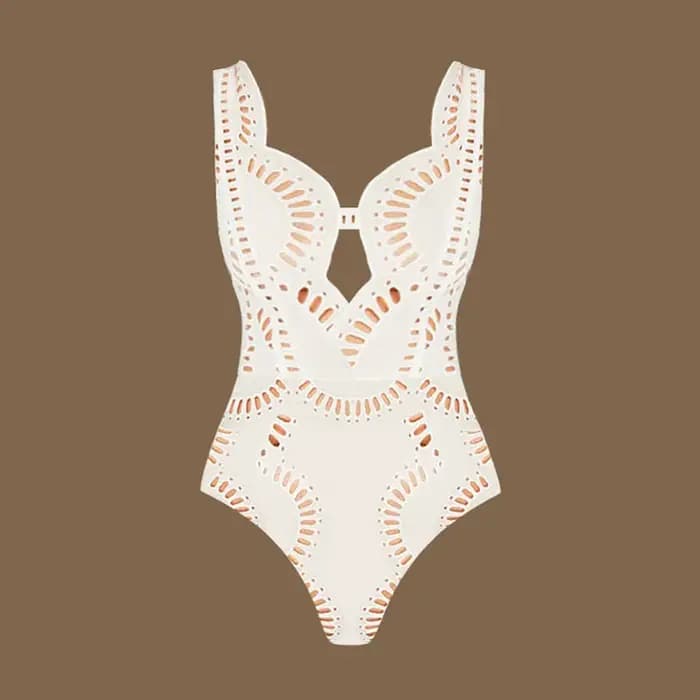 Flaxmaker 2025 été couleur unie évider une pièce maillot de bain ensembles femme Sexy col en V profond vacances maillots de bain maillots de bain