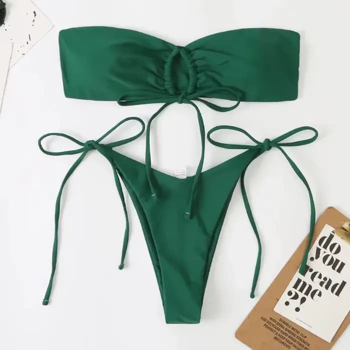 Ensemble micro bikini bandeau sexy avec détail nœud, maillot de bain brésilien taille haute string, tenue de plage pour femme