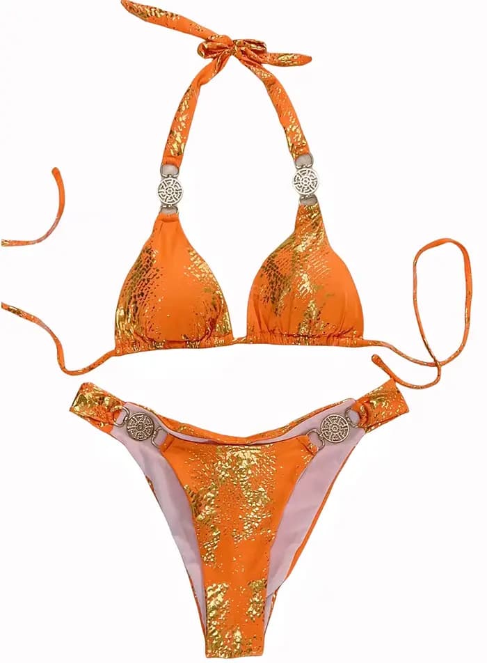Peau de serpent imprimé licou diamant Bikini ensemble 2024 strass femmes maillots de bain licou String femme maillot de bain coupe haute maillot de bain