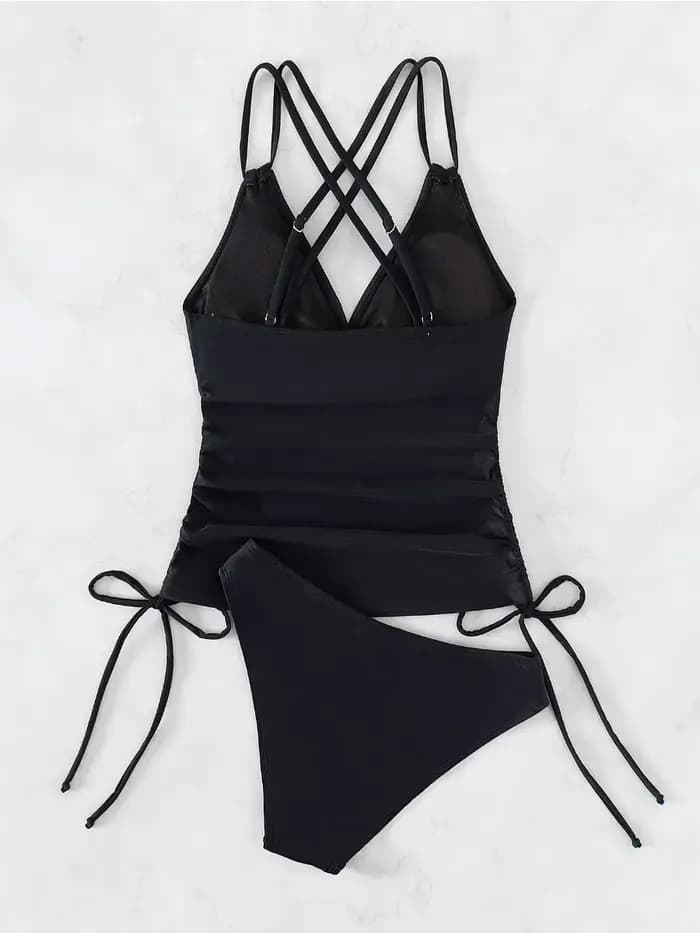 Tankini-Bikini dos nu à lacets pour femme