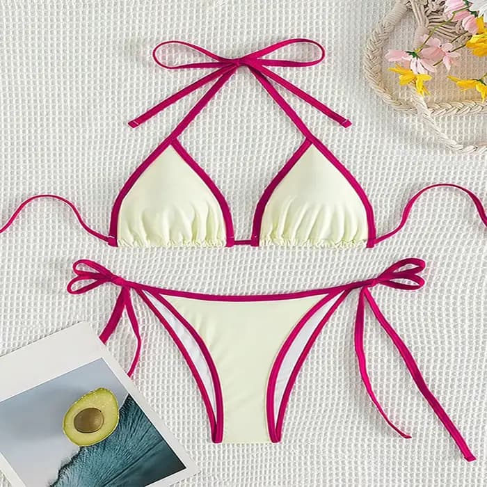 Nouvel ensemble de bikini sexy à lacets pour femme, maillot de bain deux pièces triangle, string à nouer sur le côté, taille basse, maillot de bain brésilien