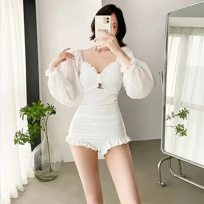 Nouveau maillot de bain à manches longues pour femmes minceur et trempage conservateur dans les sources chaudes une