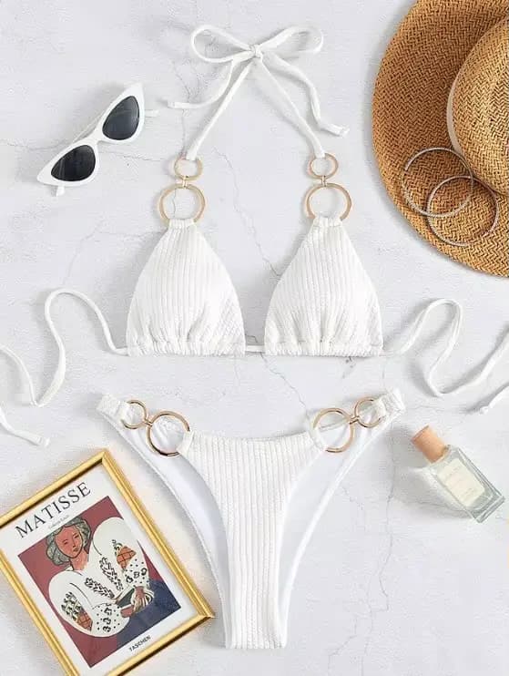Melphieer 2025 été côtelé solide or lié anneaux concepteur Bikini maillot de bain de luxe licou Style Biquini Mujuer maillot de bain