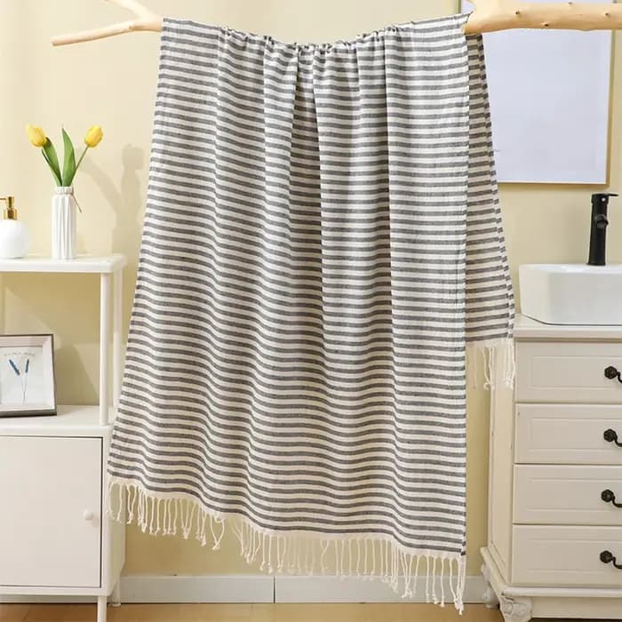 Serviette de plage turque rayée absorbante en polyester-coton