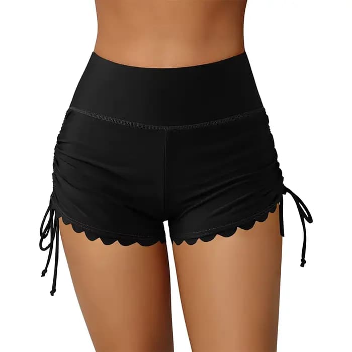 Short de bain taille haute avec ourlet ondulé pour femme, bas de surf, vêtements de plage, été, 2024