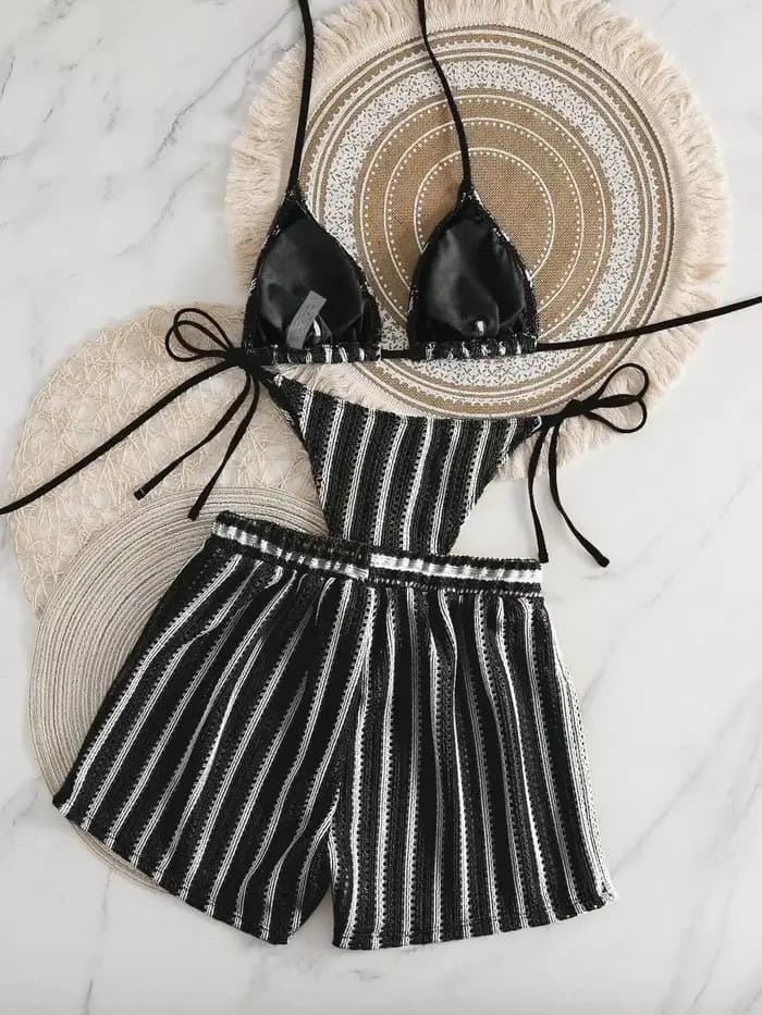 Maillot de bain trois pièces en maille pour femmes