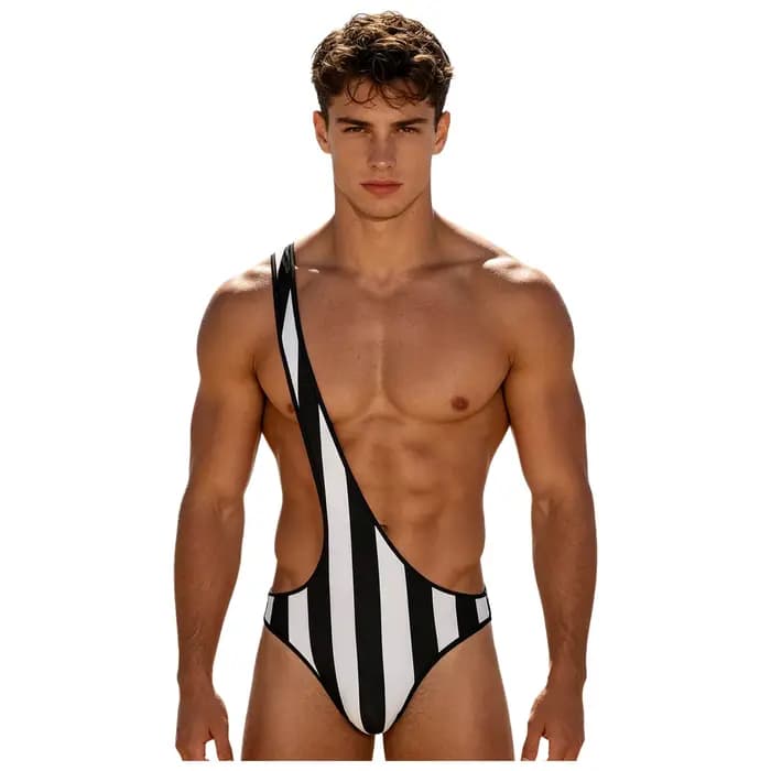 Maillot de bain une pièce pour hommes, Mankini à séchage rapide, body rayé à une épaule, maillot de bain pour la plage, la piscine, le bain au soleil, les sports aquatiques