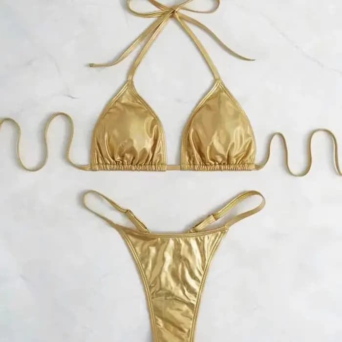 Sexy métallique or paillettes licou Bikinis ensembles deux pièces femmes string pansement maillot de bain femme maillot de bain maillots de bain Biquini