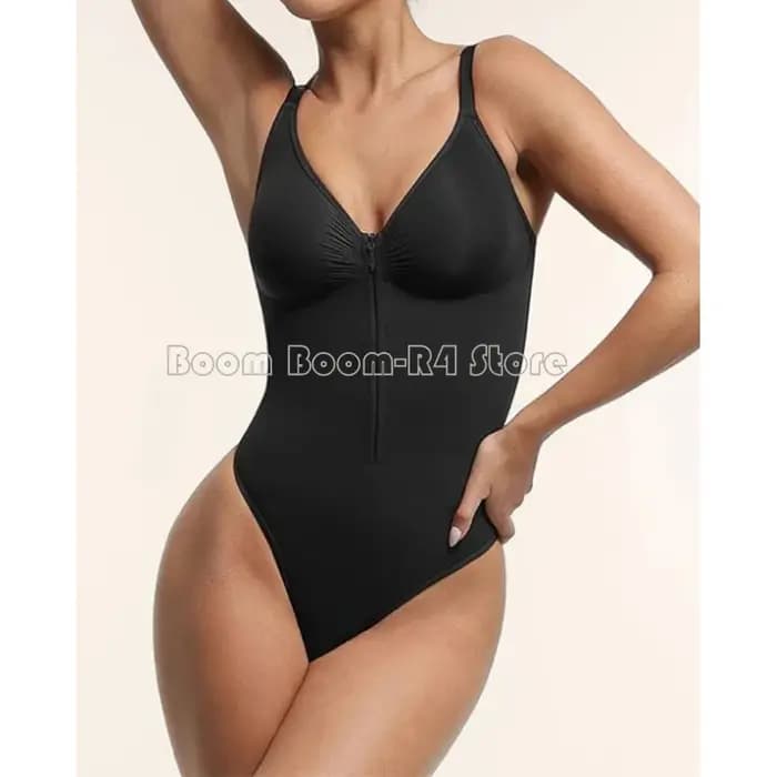 Une pièce corps Shaper avec soutien-gorge élégant couleur unie nouveauté Triangle Shorts ventre contrôle avant fermeture éclair sculptant Shapewear