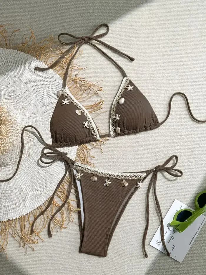 Femmes Sexy Halter Triangle Bikini Top 2025 nouveauté maillots de bain avec coquille et étoile de mer Design à la mode