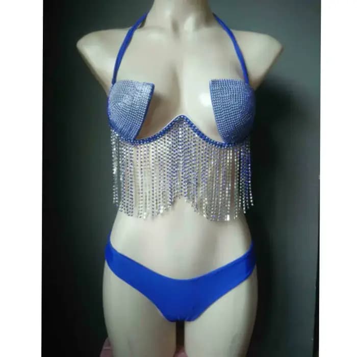 Maillot de bain avec des strass et des franges, bikini, ensemble deux pièces, costume de bain pour l