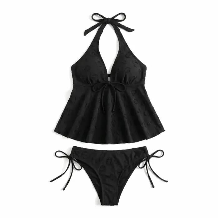 Maillot de bain deux pièces décontracté Y2K à col halter et nœud papillon