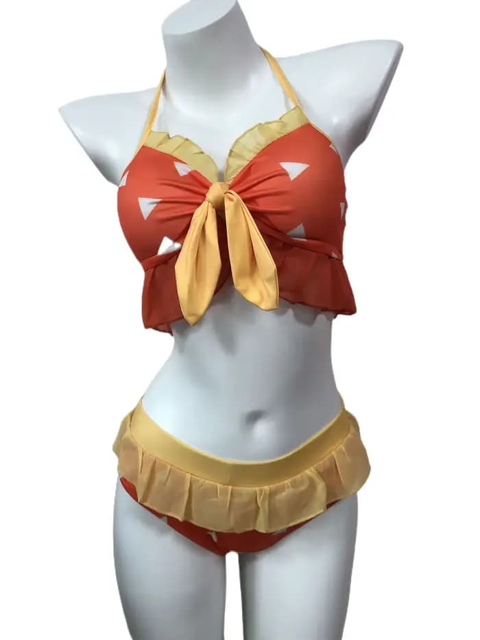 Costume de Cosplay Nezuko Shinobu pour femmes adultes, Anime japonais, Bikini, plage, Halloween, ensemble de maillot de bain fendu, doux et mignon