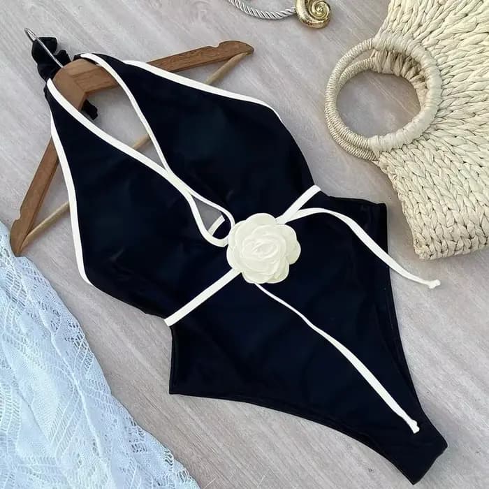 Nouveau Maillot de Bain Une Pièce Floral Halter à Bandages pour Femme, Tenue de Plage Monokini