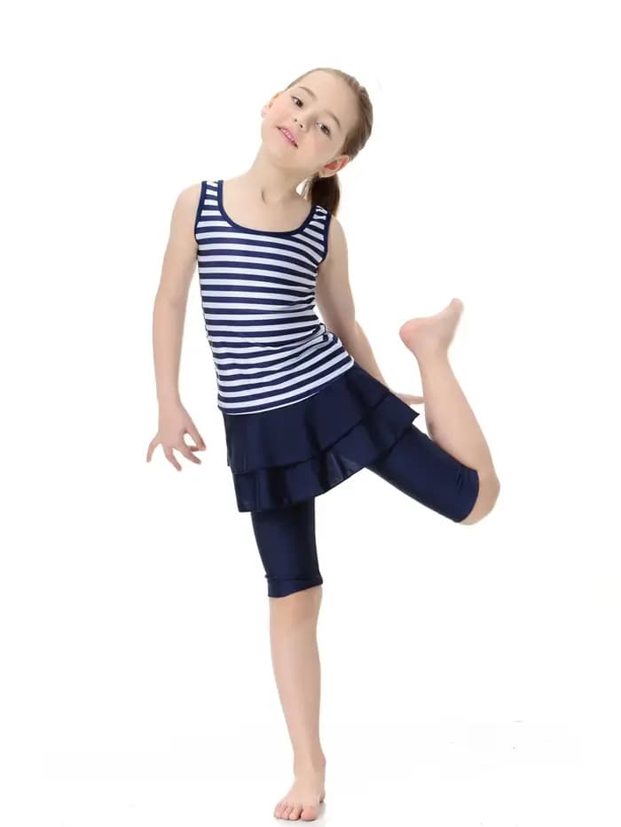2 pièces ensemble islamique maillot de bain pour fille Burkini 2025 maillot de bain musulman mode maillot de bain élégant couverture rayure rose
