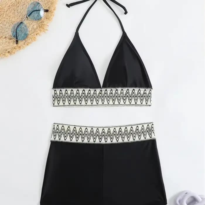 Maillot de bain bikini sexy taille haute monochromatique