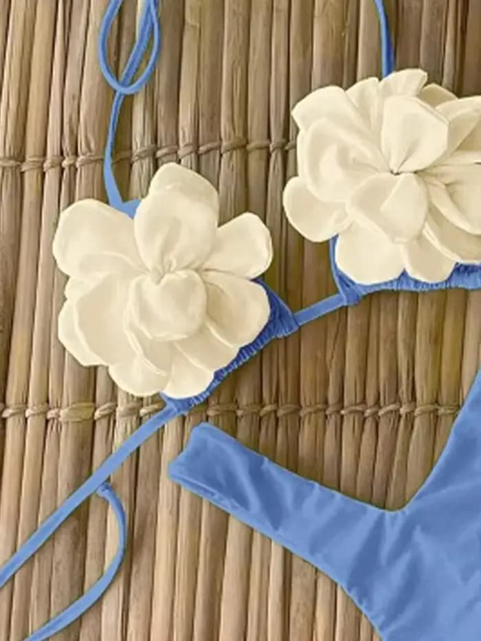 Ensemble bikini 2 pièces sexy à lacets et motifs floraux 3D pour femme, maillot de bain fendu, collection plage, nouvelle collection été 2026
