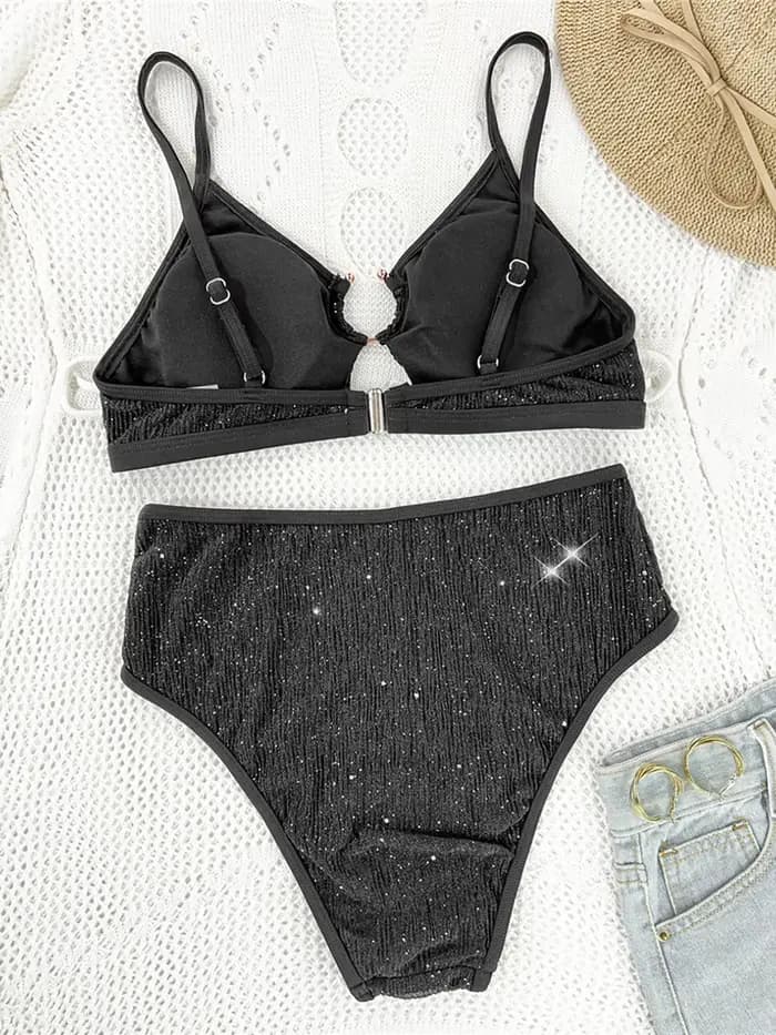 Maillot de bain féminin à découpes scintillantes, bikini taille haute, ensemble deux pièces, K5389