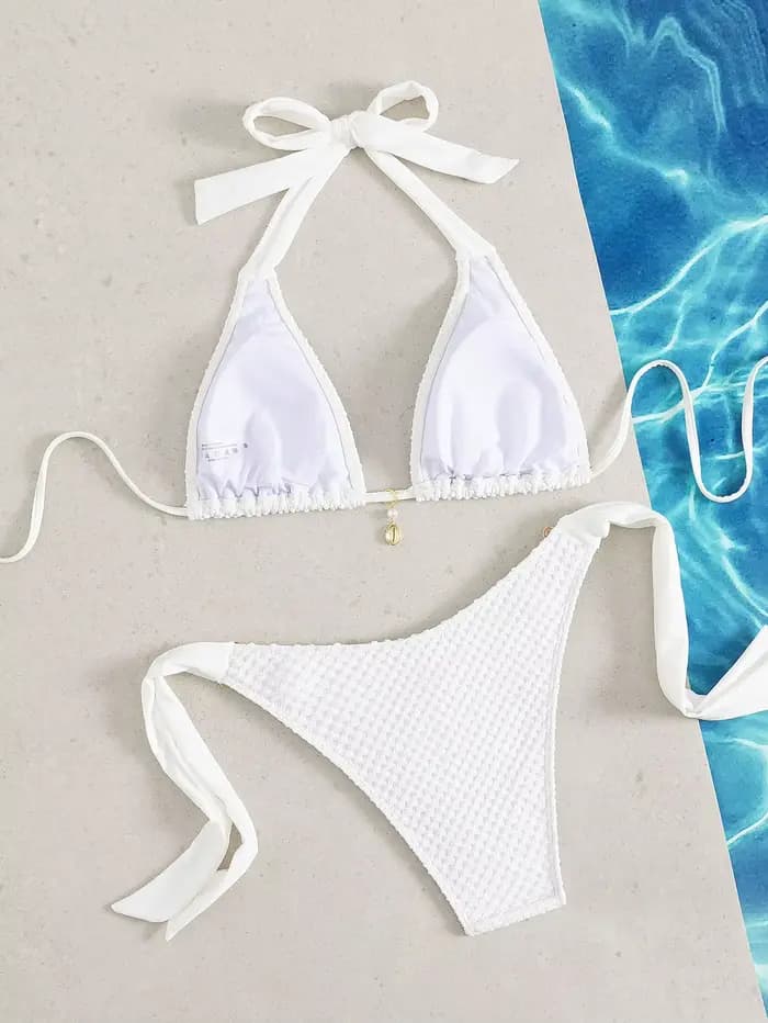 Sexy blanc Bikini 2026 Mujer femmes coquille en métal pansement string maillot de bain été Push Up soutien-gorge plage maillot de bain vacances maillots de bain