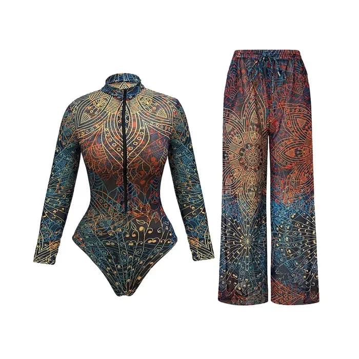 Maillot de bain une pièce transparent grande taille UPF50 avec pantalon pour femme, sexy, anti-UV, combinaison de plage 2026