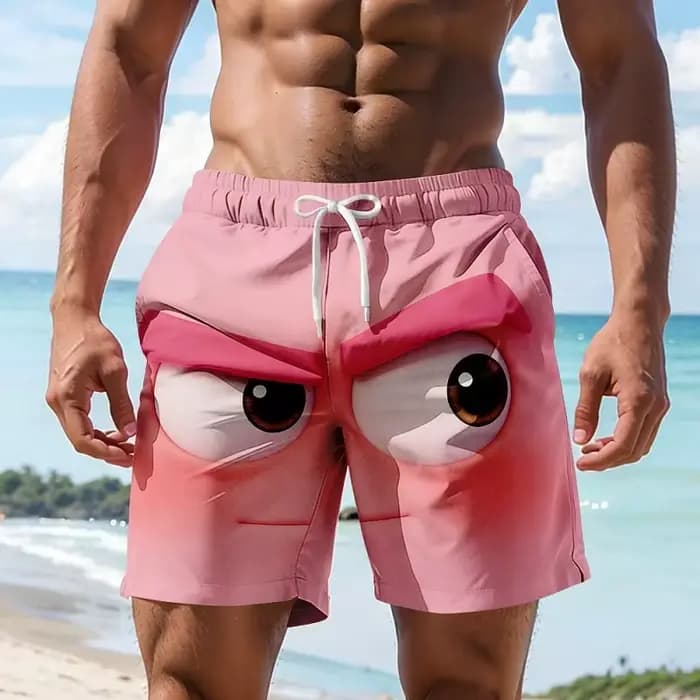 Maillot de bain pour hommes avec motif de visage de dessin animé amusant, short décontracté imprimé en 3D, short de plage ample pour l'été, style Hawaï, surf