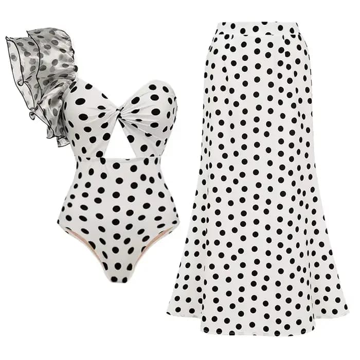 Maillot de bain une pièce rétro pour femme 2026 avec volants – Ensemble de plage pour les vacances B