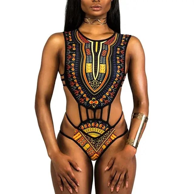 Maillot de bain une pièce à imprimé africain pour femmes, monokini, trikini, baigneur, baigneur, sexy, taille haute, S-média