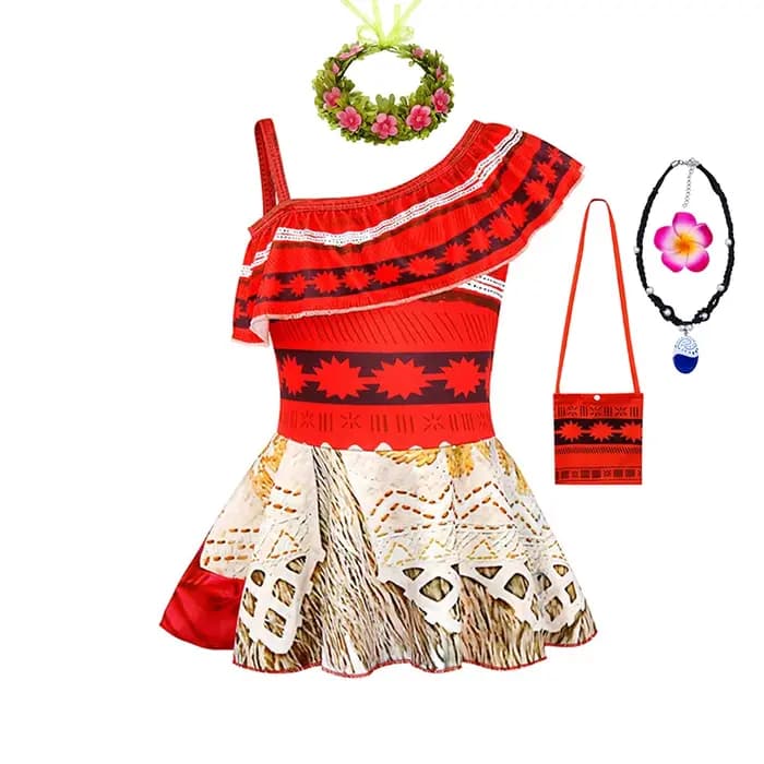 Ensemble maillot de bain et robe deux pièces Moana Vaiana polynésien pour filles, idéal pour les vacances d'été à la plage, la piscine ou les fêtes costumées