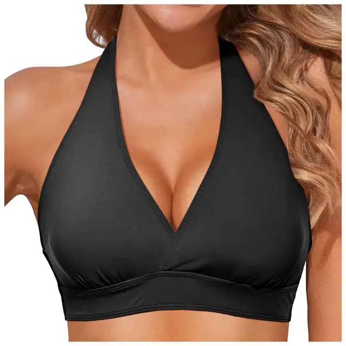 Haut de bikini sexy pour femme, col en V, couleur unie, push-up, maillot de bain femme