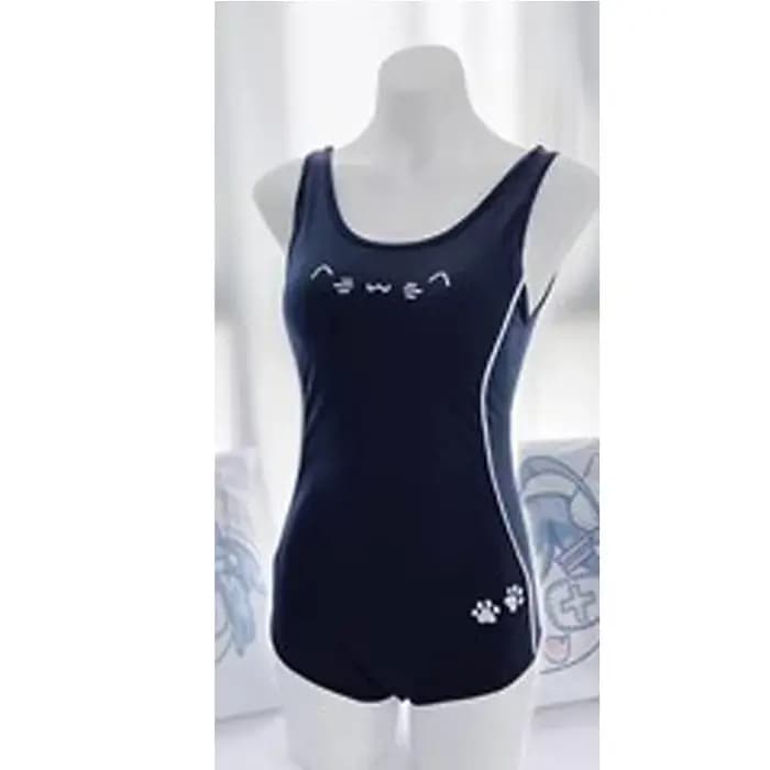 Anime Neko Cat Ruffle Cosplay Swimsuit, Sukumizu School Girls Swimwear, Bathing Monokini, Push Up Padded Bikinis, 1 Pc