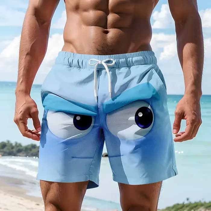 Maillot de bain pour hommes avec motif de visage de dessin animé amusant, short décontracté imprimé