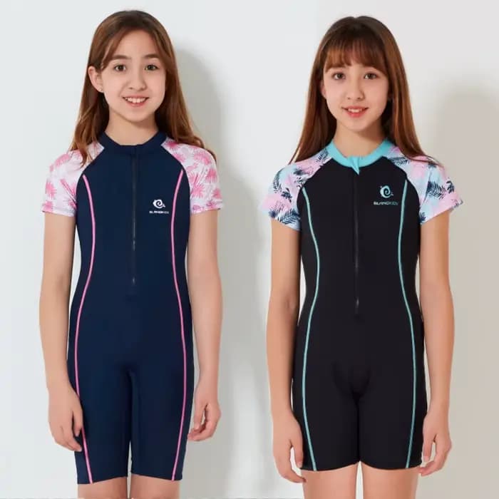Maillot de bain enfant fille fermeture éclair une pièce costume enfants crème solaire séchage rapide à manches courtes