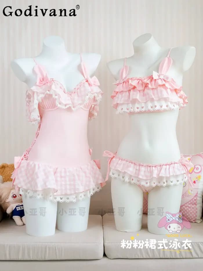 Nouvelle collection été : Maillot de bain une pièce rose pour filles, style Kawaii japonais Y2K, coupe ajustée décontractée, pour fille et étudiante